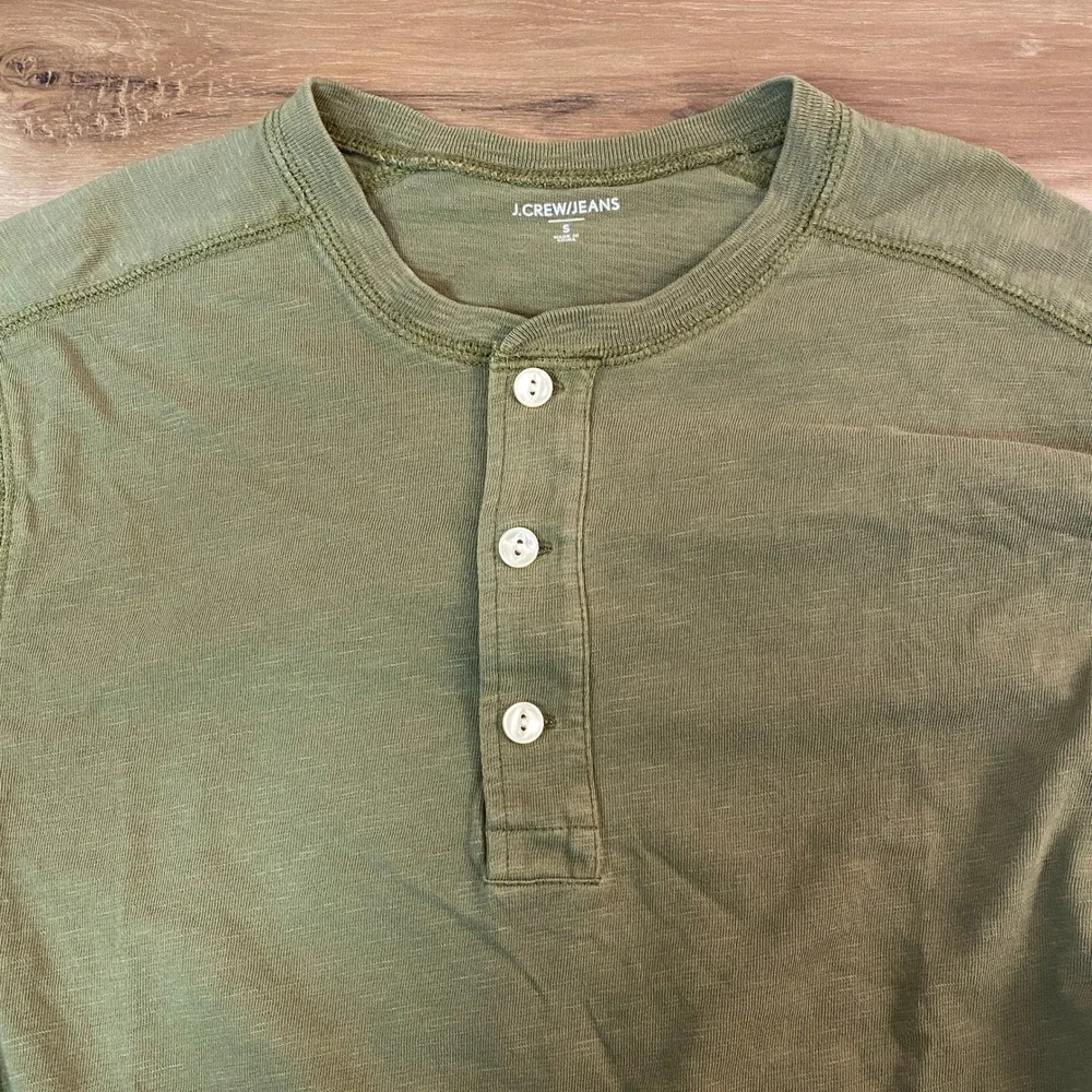 J Crew Henley T Shirt Mens Small Army Green Long Sleeve
